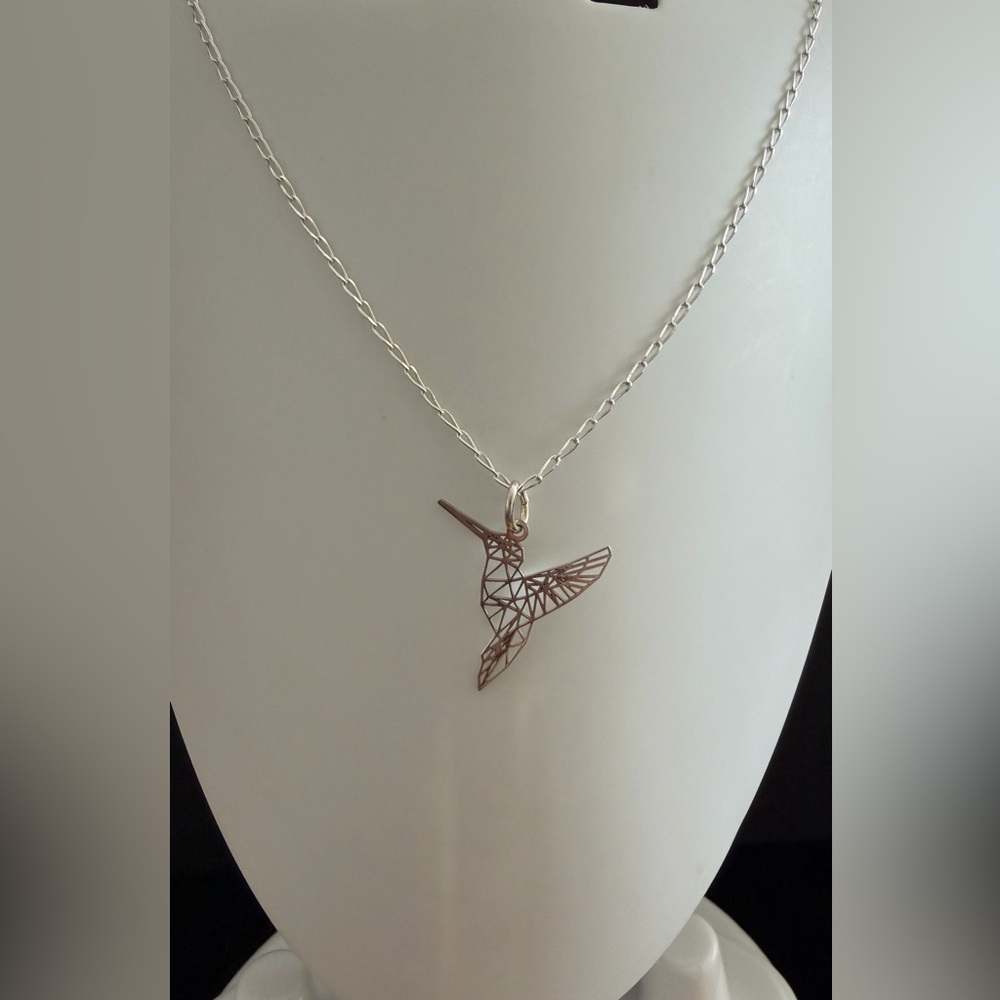 Sterlin Silver 925 Geometric Hummingbird Pendant Necklace
